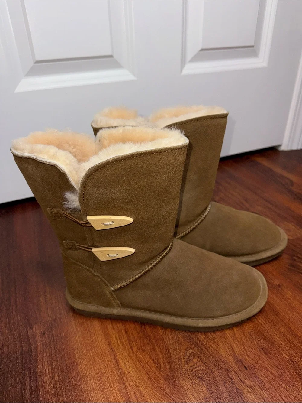 BearPaw Women's Suede Shearling Mid-Calf Boots - Chestnut Brown